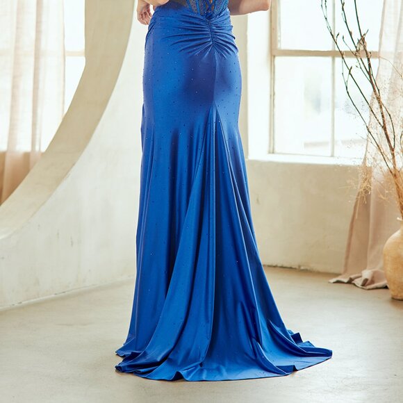 New Strapless Sheath Evening Gown w/ Rhinestones Embellished Bodice AC 3107 - Picture 7 of 12